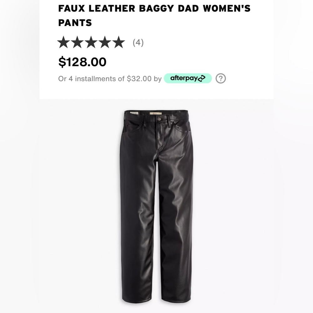 Levi’s Baggy Dad wide leg faux leather pants 30x28